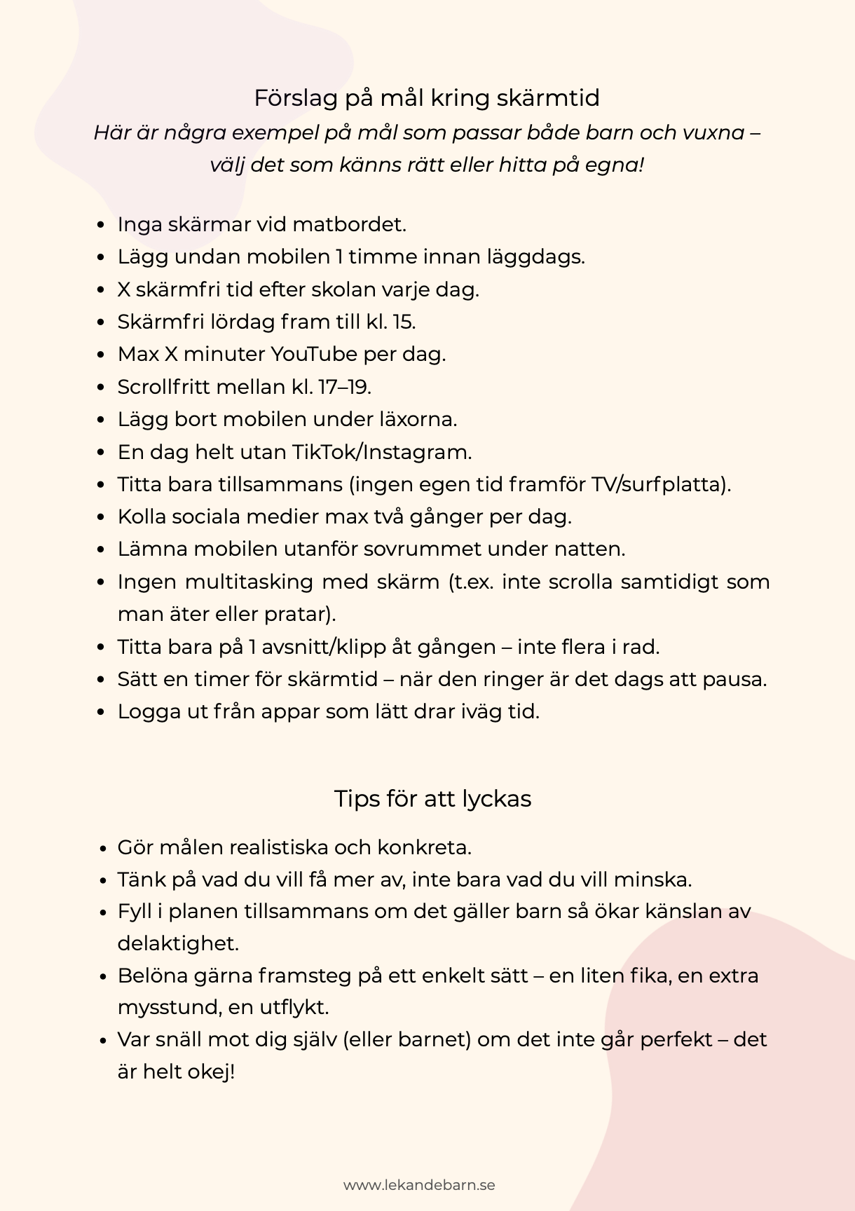 Veckoplanerare för digital balans och mindre skärmtid för barnen. Förslag på mål kring skärmtid och tips för att lyckas