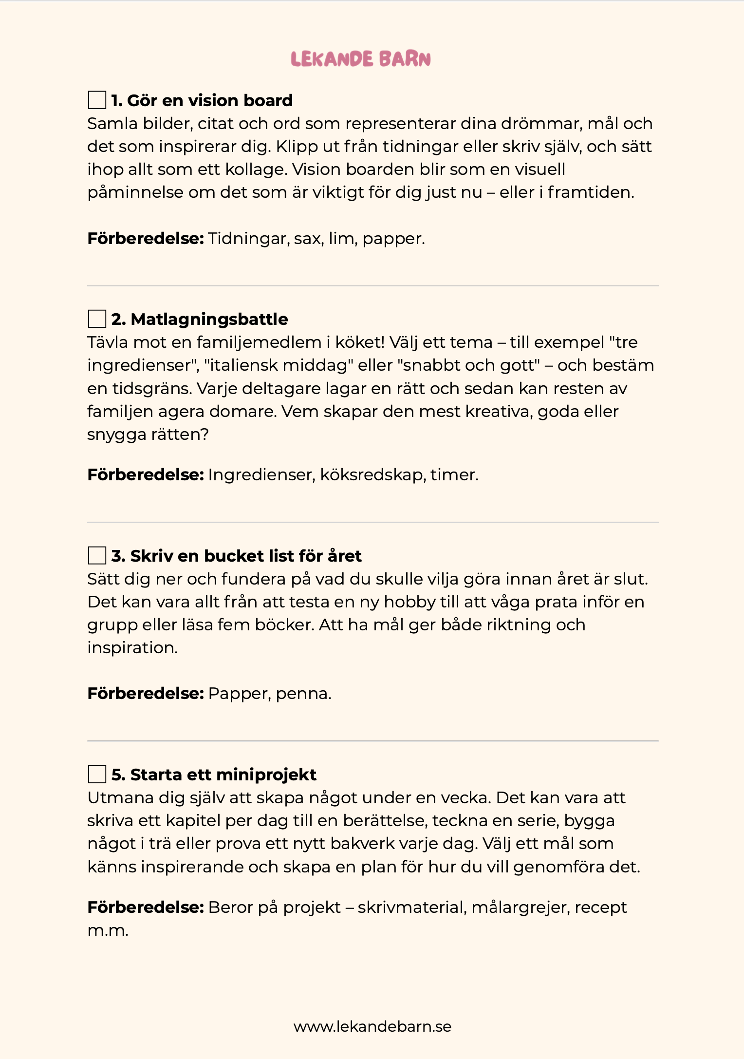 Skärmfria idéer för tonåringar 13-16 år, med instruktioner och förberedelser