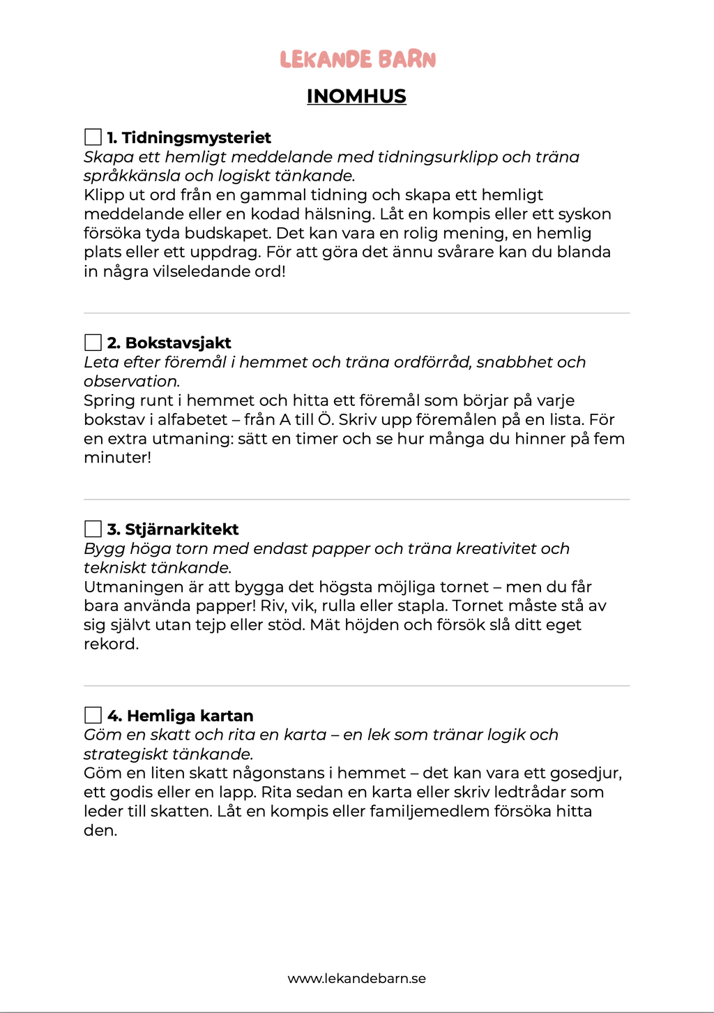 50 skärmfria syskonlekar 5 - 12 år