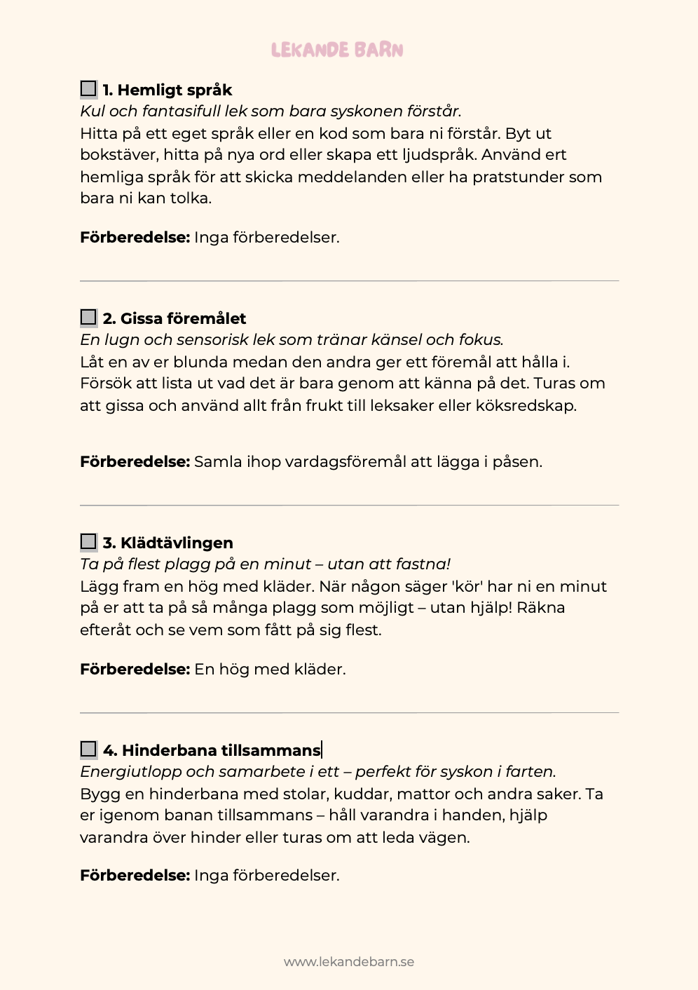 50 skärmfria syskonlekar 5 - 12 år