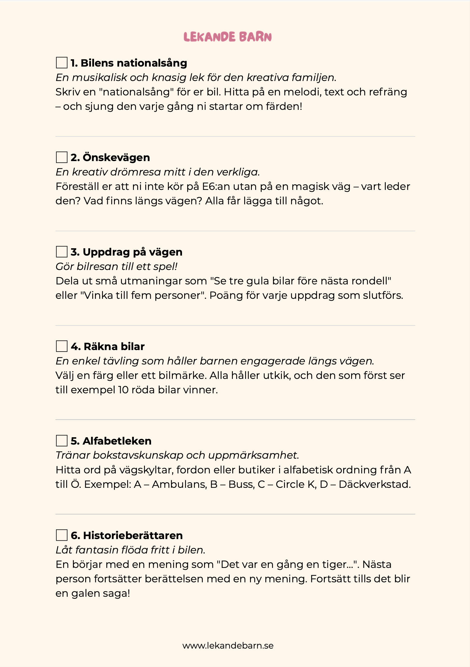 Bilresepaketet  - 30 skärmfria lekar