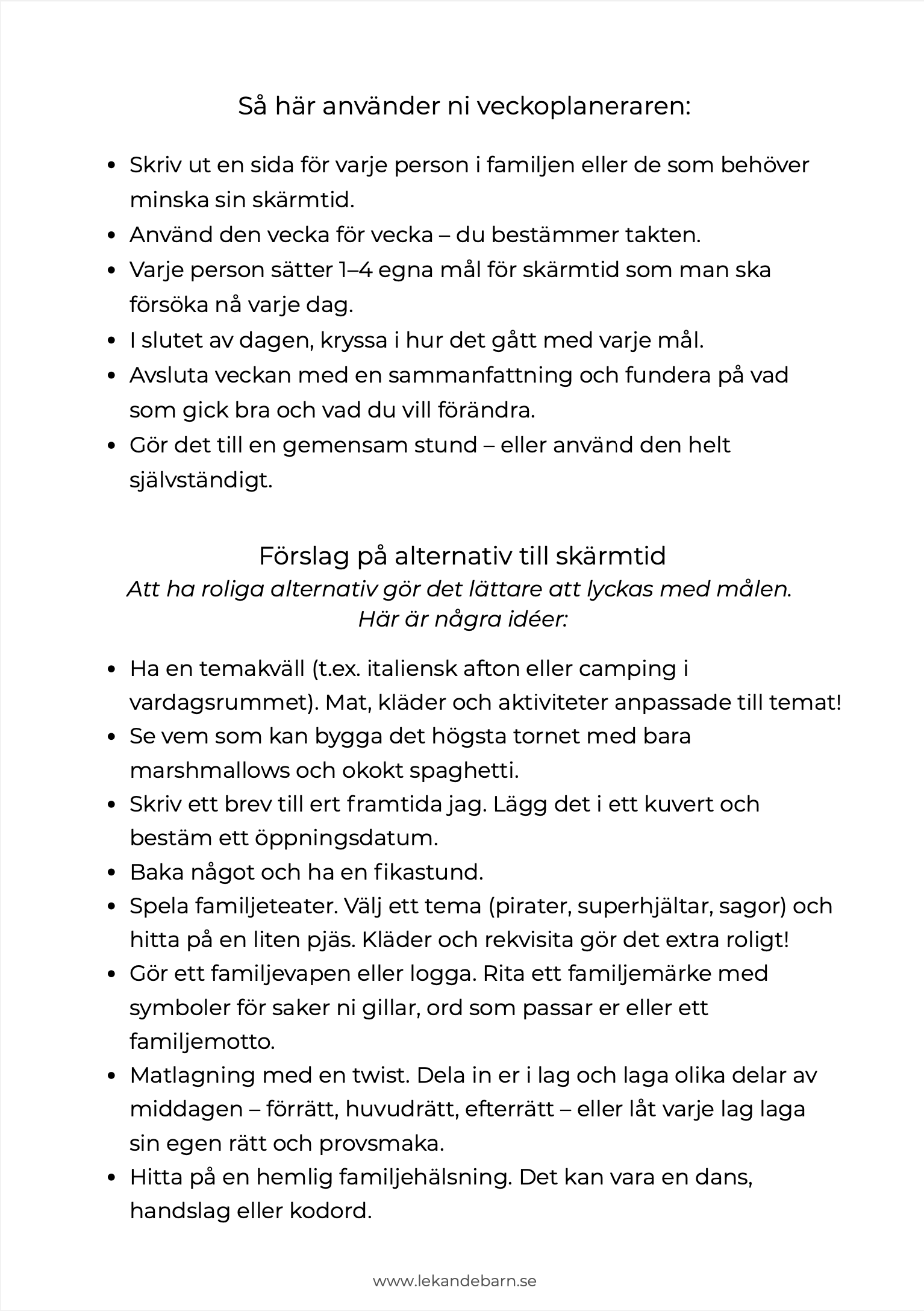 Digital balans - Veckoplanerare för minskad skärmtid