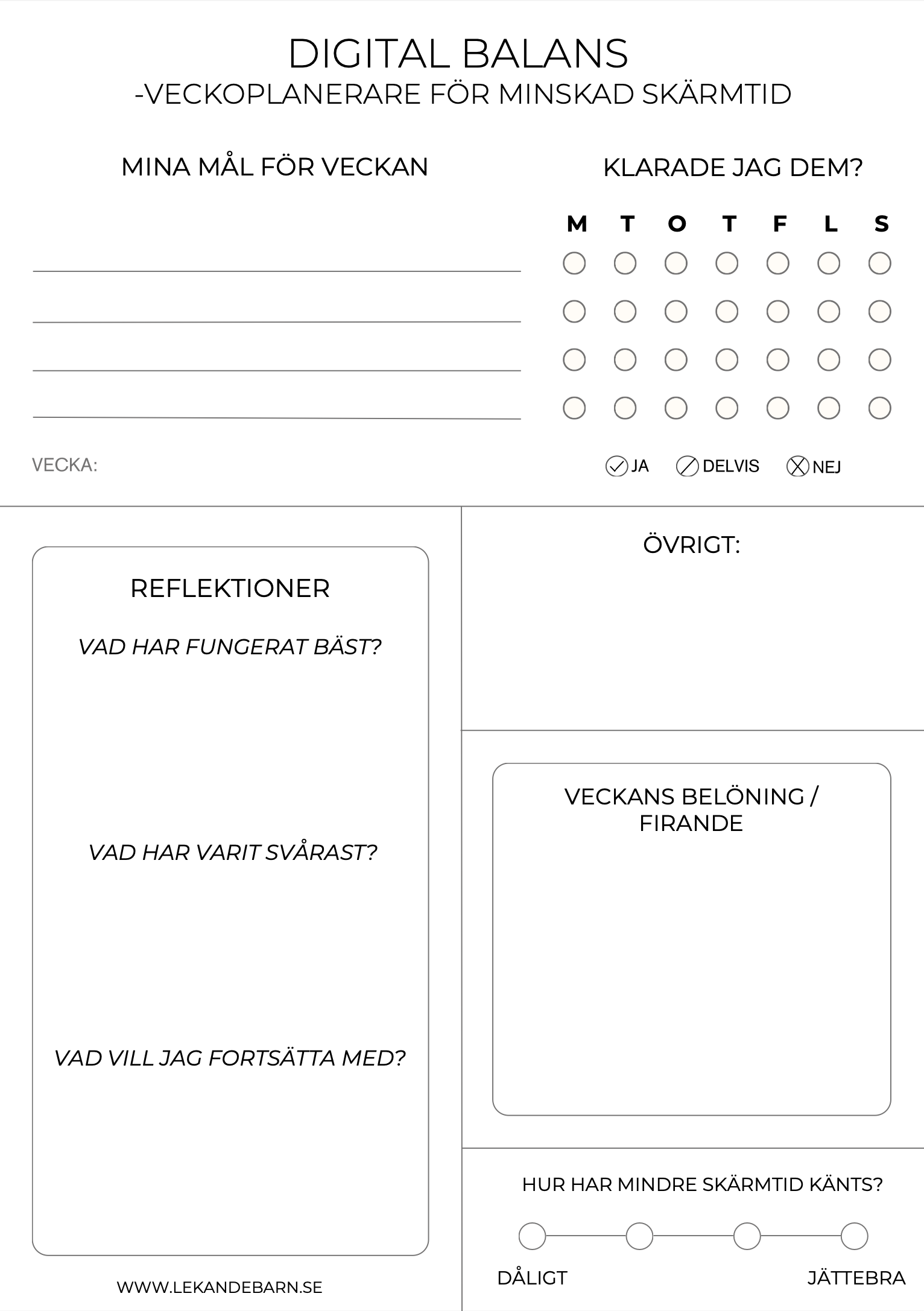 Digital balans - Veckoplanerare för minskad skärmtid