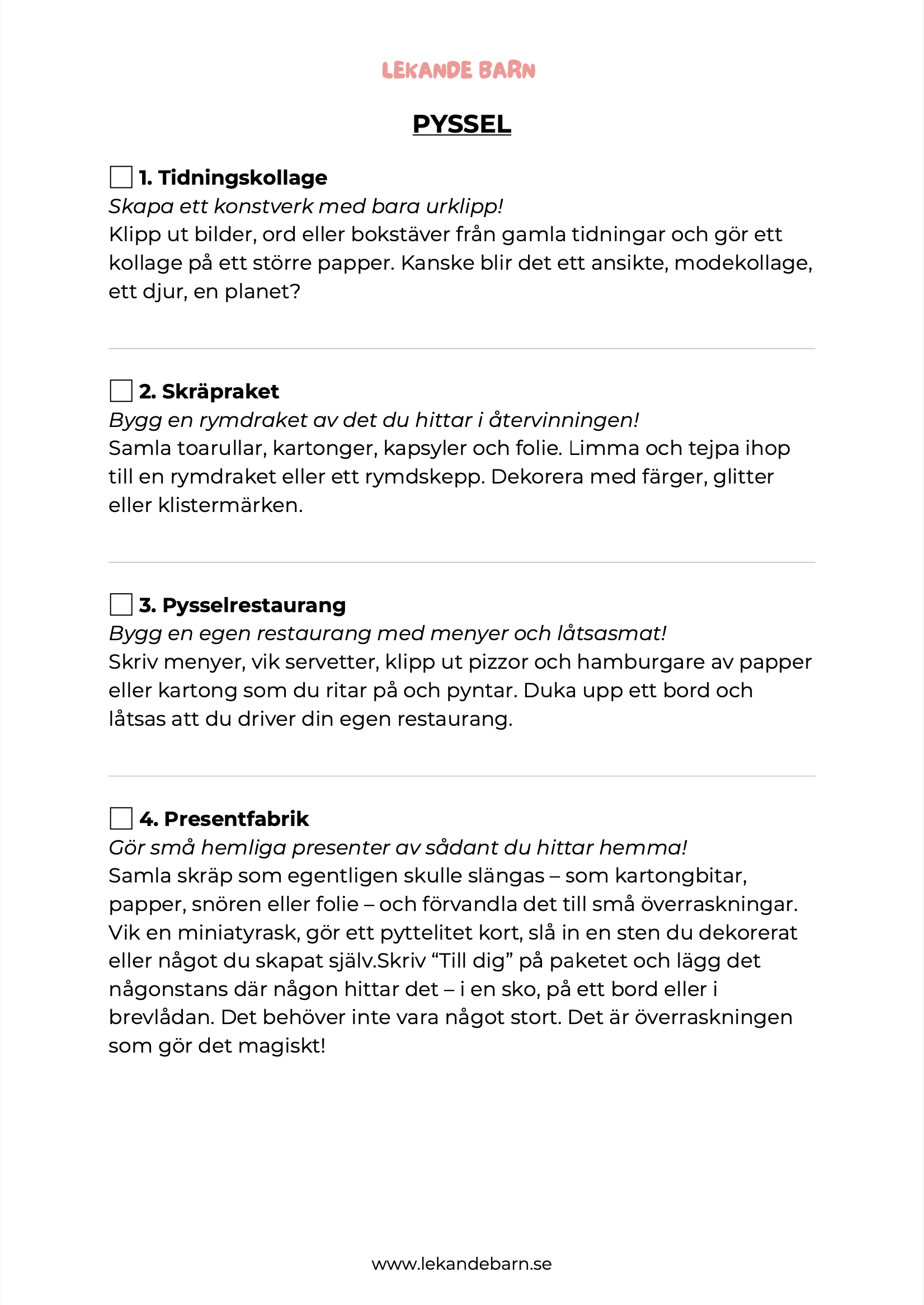 Sommarlovspaketet! 100 skärmfria lekar, uppdrag och aktiviteter
