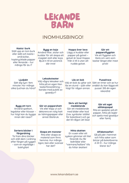 Ett roligt inomhusbingo, skärmfri inomhuslek för barnen 