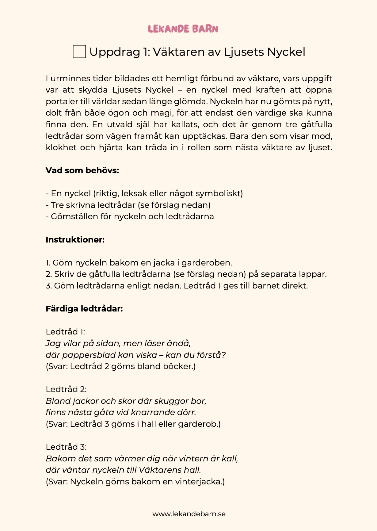 Uppdrag 1 från magins väktare, en skärmfri fantasifull stimulerande lek för barn